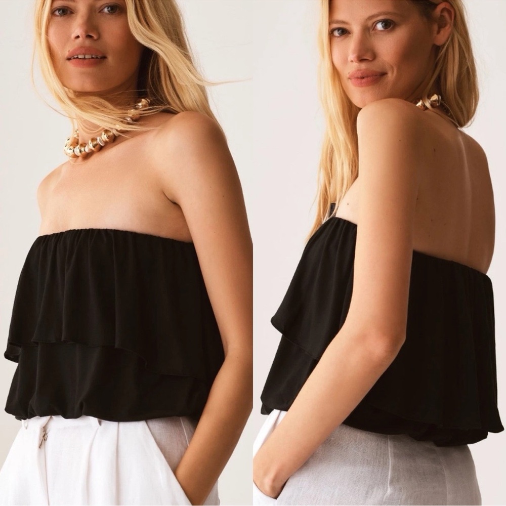 NWT Anthropologie Tiered Strapless Flounce Bubble Tube Top Women’s Black Size M - Picture 2 of 14